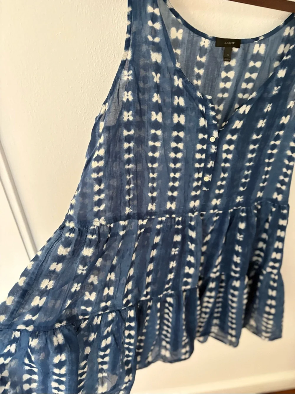 J. Crew Blue and White Tie-Dye Swim Coverup Dress Xl